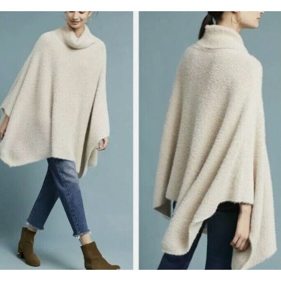 Anthropologie Sleeping on Snow Gold Metallic Poncho Cowl Neck One Size - Picture 1 of 7